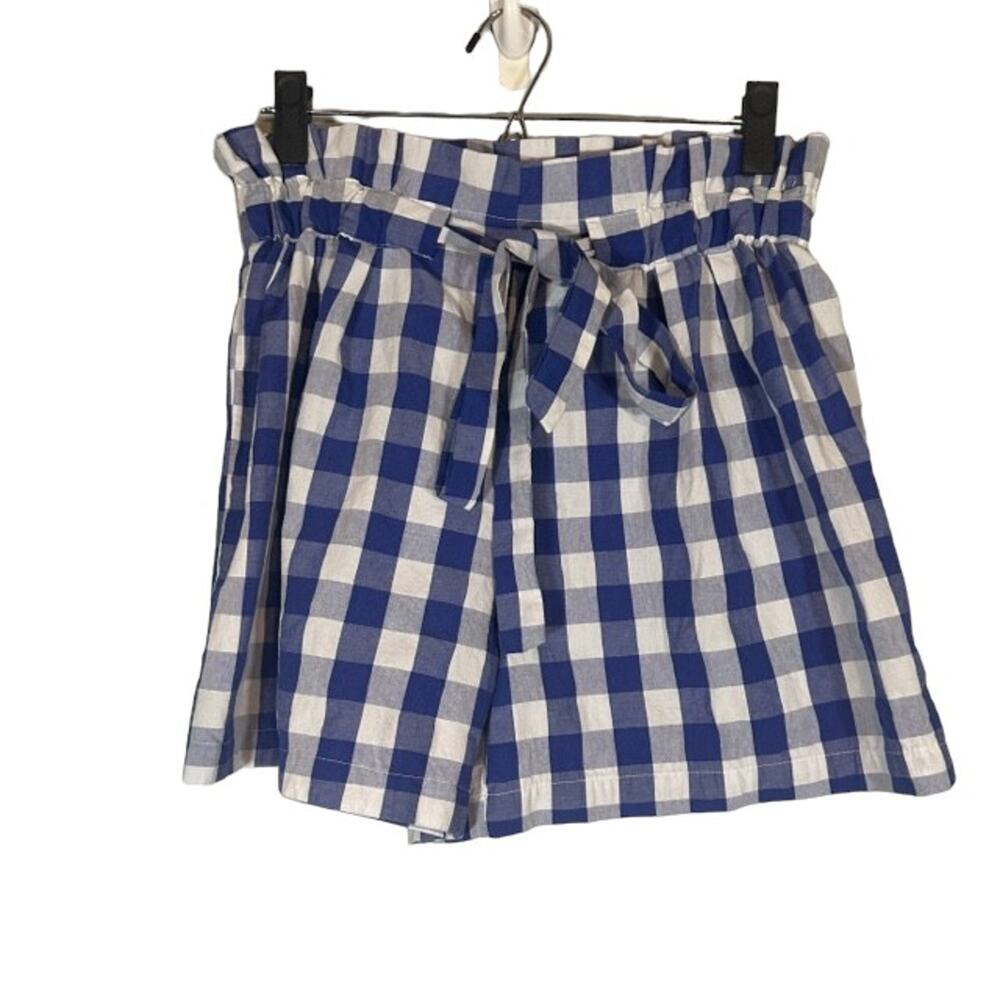 Joie Women’s Blue & White Check Plaid Tie-Waist Paperbag Shorts Size Large